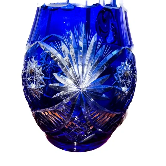 Bohemian Cobalt Blue Cut Crystal Pitcher | Hand Cut Czech Lead Crystal Barware - Picture 5 of 15